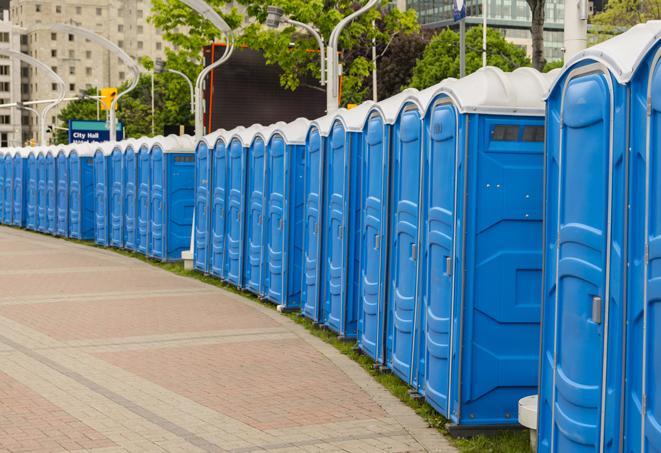 a row of sleek and modern portable restrooms at a special outdoor event in Allentown, PA